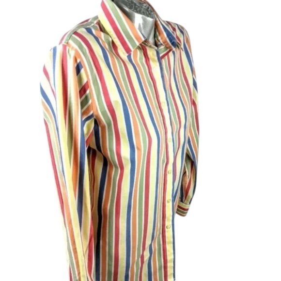ORVIS Striped Shirt LS Button Red Blue  Green - Picture 3 of 5